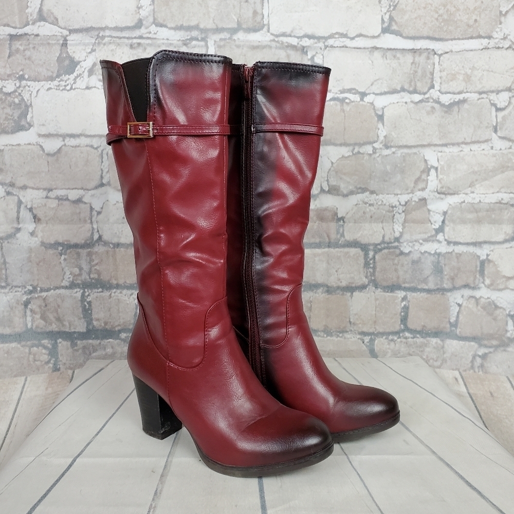 Vangelo Donna Mid Calf  Heeled Dress Boot Bordo Red 37/6.5